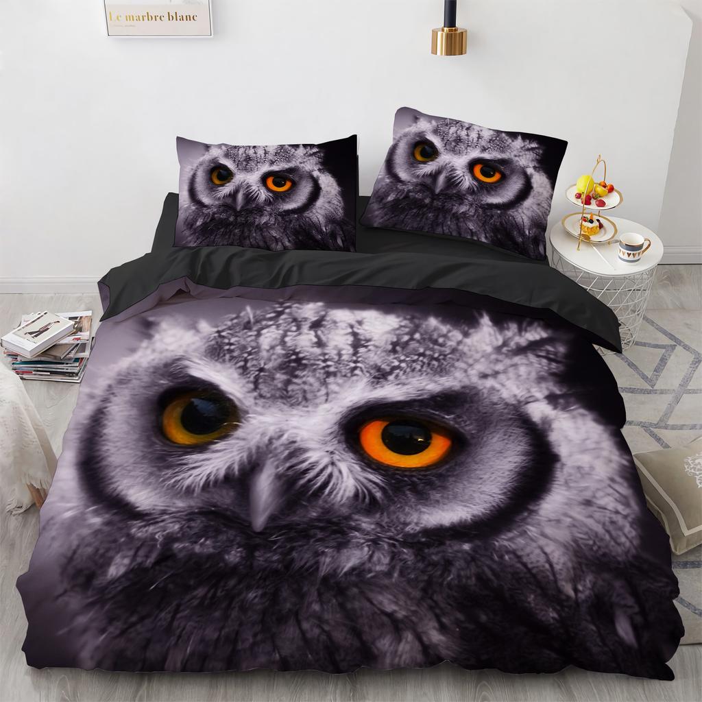 Owl Boys Youth Duvet Cover Set King Queen Cool Black Nighthawk Safari Wildlife Comforter Cover Bird Animal microfiber BeddingSet