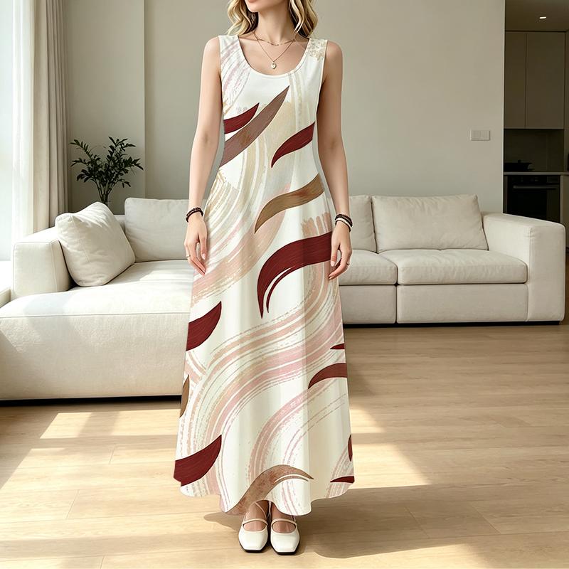 Women's Sleeveless Maxi Dress Minimalist Lines Lightweight Long Dress for Beach Vacation,Daily Casual,Summer Outings