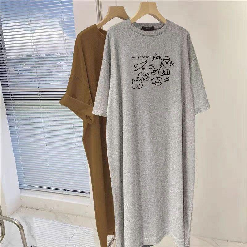 T-shirt dress women's short-sleeved long summer 2026 new loose casual lazy long skirt knee-length skirt