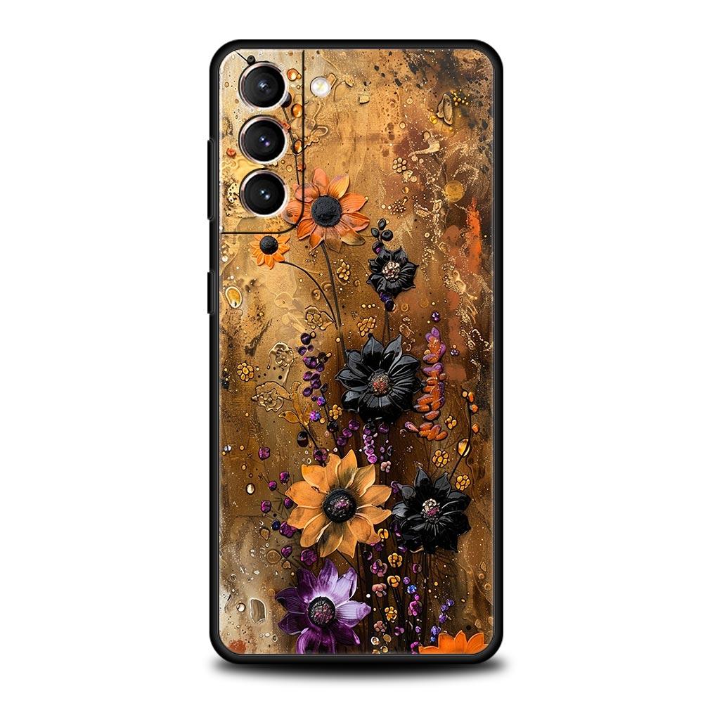 Phone Case For Samsung Galaxy S25 Edge S24 S23 S22 S21 Ultra S20 FE 5G S10 S10E S9 Plus Soft TPU Cover Oil Painting Flower