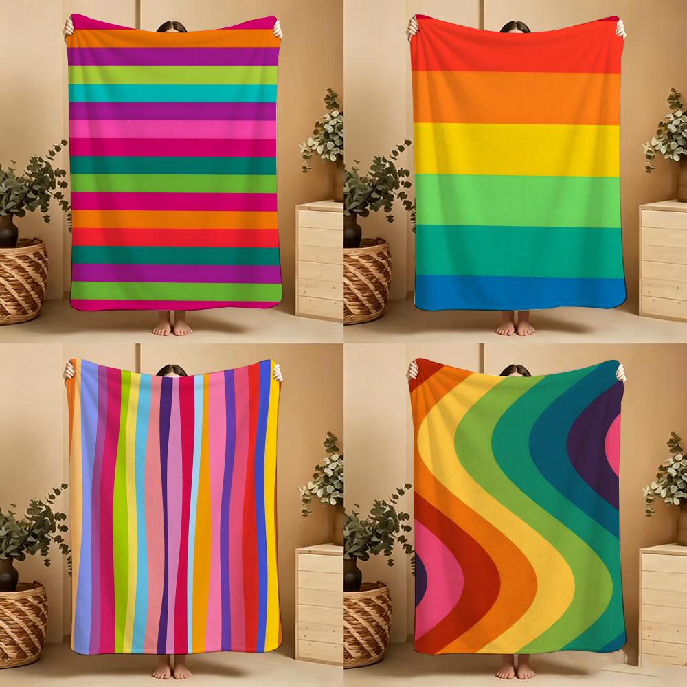 Artistic Pattern R-Rainbow Stripes Throw Soft Warm Throw Blanket for Bedroom Living Room Bed Travel Camping Picnic Gift