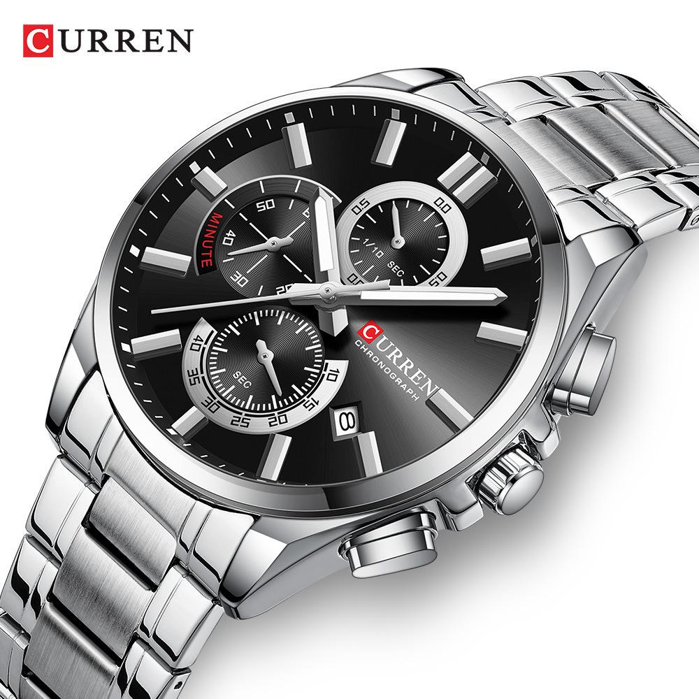Curren 8475 Men's Multi-function Steel Band Quartz Watch with Calendar