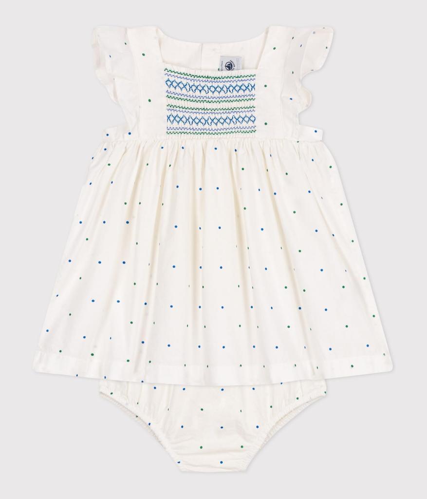 Frilled Dress and Bloomer Set A0CD5 12 Months 74cm [Petit Bateau] Off-white/multi-color