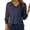 Fashionable Women's Loose Colorblock V-neck Long-sleeved Top