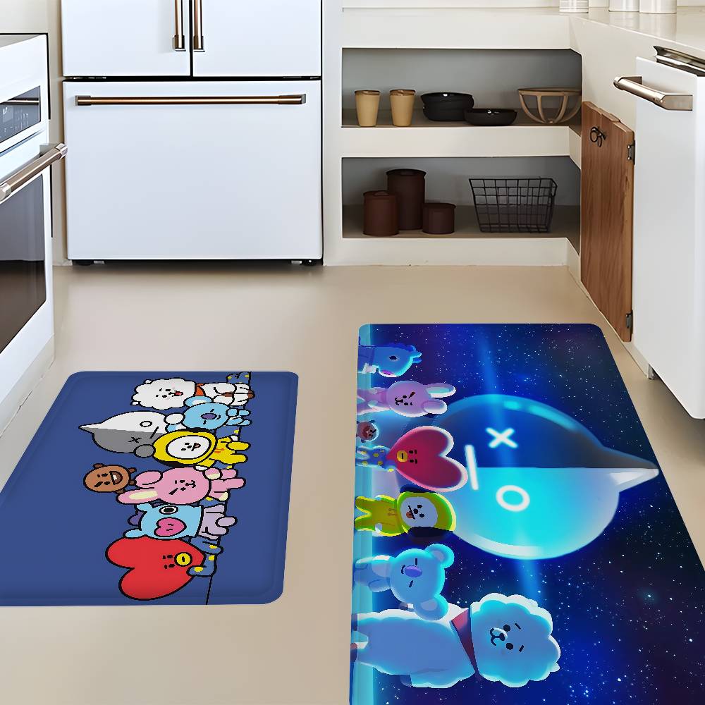 Cute B-b-bt21-es Bathroom Mat Anti-slip Absorb Water Long Strip Cushion Bedroon Mat Welcome Doormat
