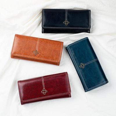 Women's Long Retro Oil Wax Leather Clutch Wallet with Multi-Card Slots and Coin Compartment