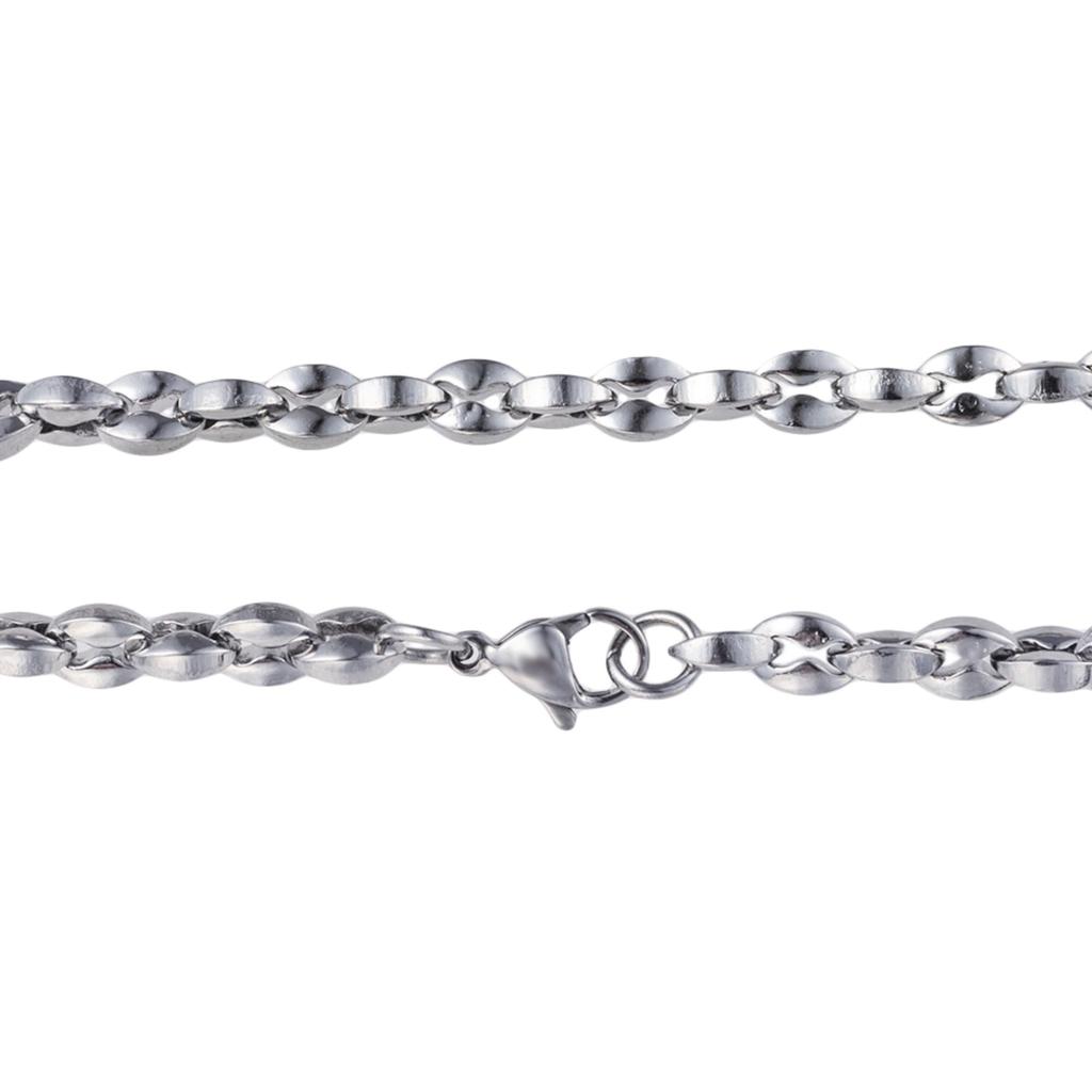 [Cisst Liber] Men's Stainless Steel Necklace, Simple Design, Azuki Chain with Coffee Bean Design, Thick Oval Shape, Silver, 5mm, 60cm, Gift, Present