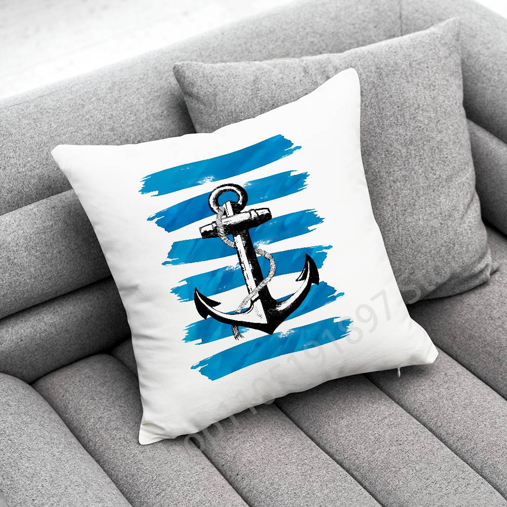Anchor Boat Ship Wheel Compass Logo Throw Pillow Case For 45*45cm 40cm 55cm 50cm 30cm Square Car Pillowcase Shell