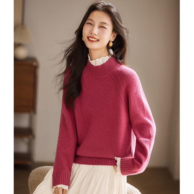 Srcr Women's Thickened 100% Wool High-Neck Lace Sweater