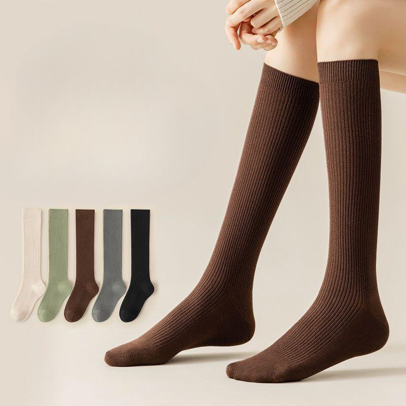 

Women s Spring Solid Color Vertical Stripe Slim Slim Long Leg Socks 1 pair белый