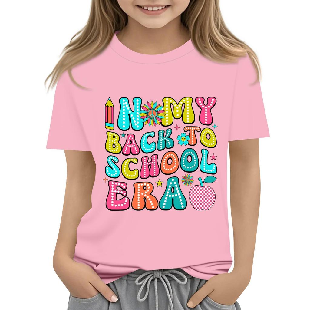 Children's Casual and Fashionable Round-Neck Printed Short-Sleeve Top for Back-to-School