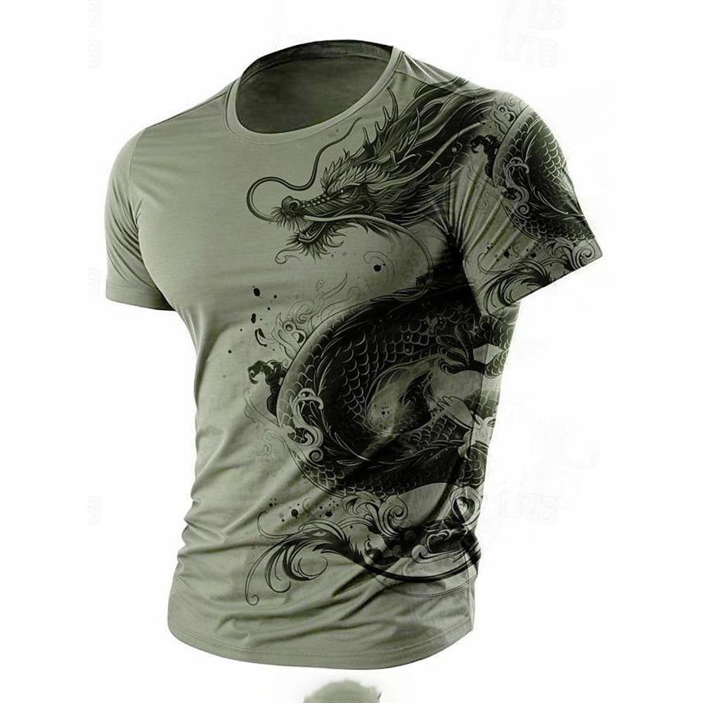 3D Dragon Print Men's T-shirt Summer Daily Casual Men's Street T-shirt Outdoor Sports Short Sleeve Urban Fashion Men's T-shirt