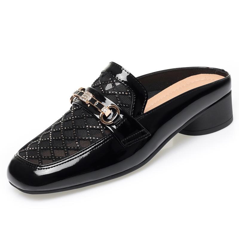 Spring and Summer Breathable Rhinestone Cowhide Sole Comfortable Hollow Single Shoes Women's Flat Fashion Sandals