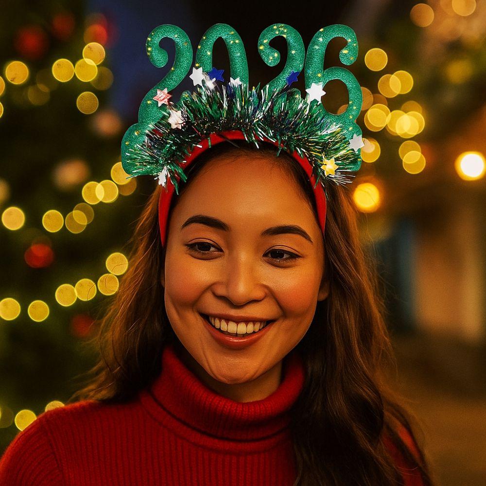 Number 2026 New Year Headbands Colorful Christmas Headpiece Glitter Headwear New Year's Eve