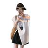 White Design Short-sleeved Irregular Shirt Blouse New Women's 16-year Summer Split-ended Blouse