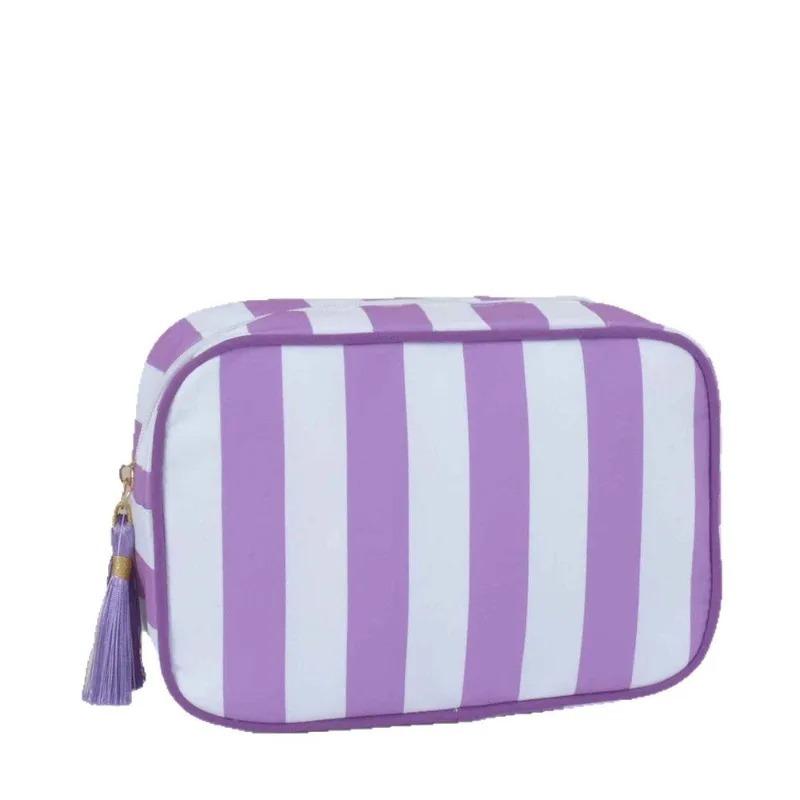 Large Striped Wash Cosmetic Bag for Women Tassel Zipper Makeup Bag Large Capacity Toiletry Storage Organizer Pouch Bags