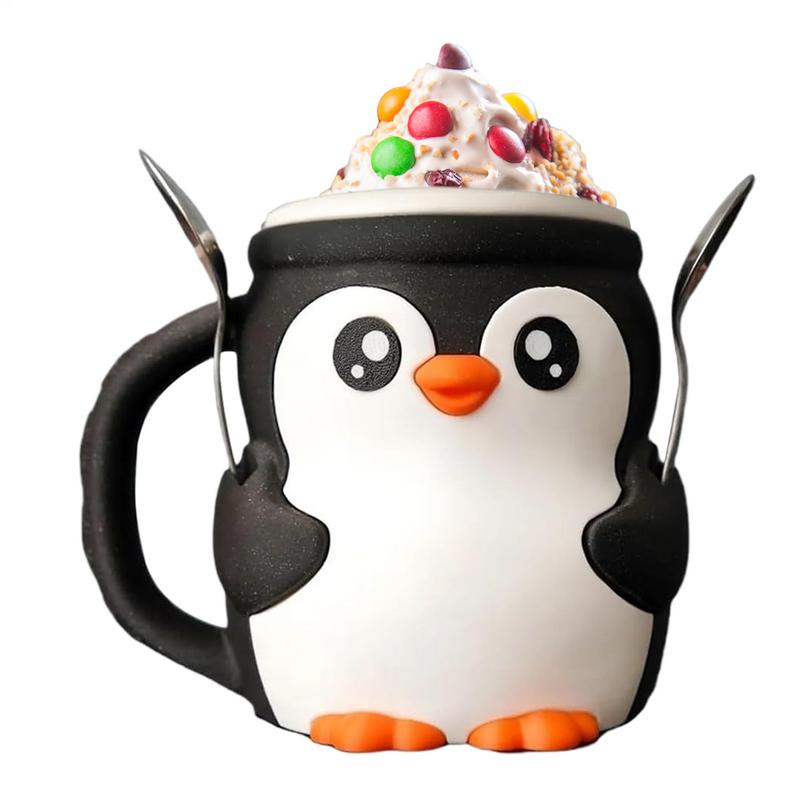 16oz Cute Penguin Ice Cream Pint Holder 3D Printing Pebbles The Penguin Ice Cream Pint Containers with Antifreeze Handle & Spoon