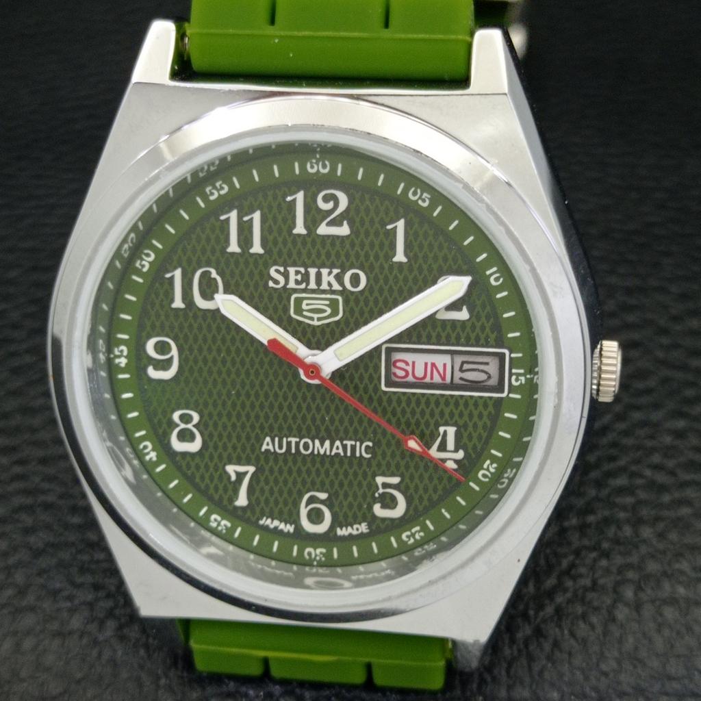 REFURBISHED VINTAGE SEIKO 5 AUTOMATIC JAPAN MENS GREEN DIAL WATCH A435125-2 R122-a435125