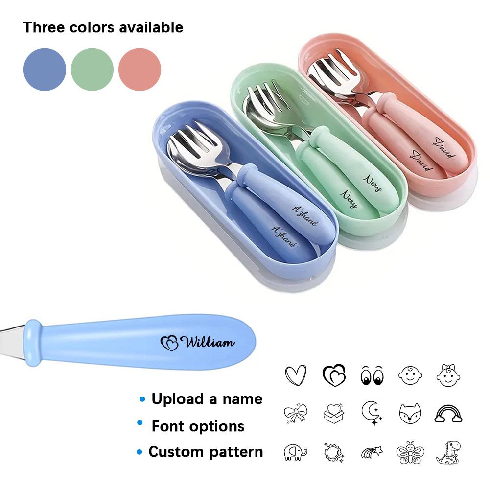 3-Piece Children's Dining Set Spoon Fork Storage Box Portable Kids Tableware Kit
