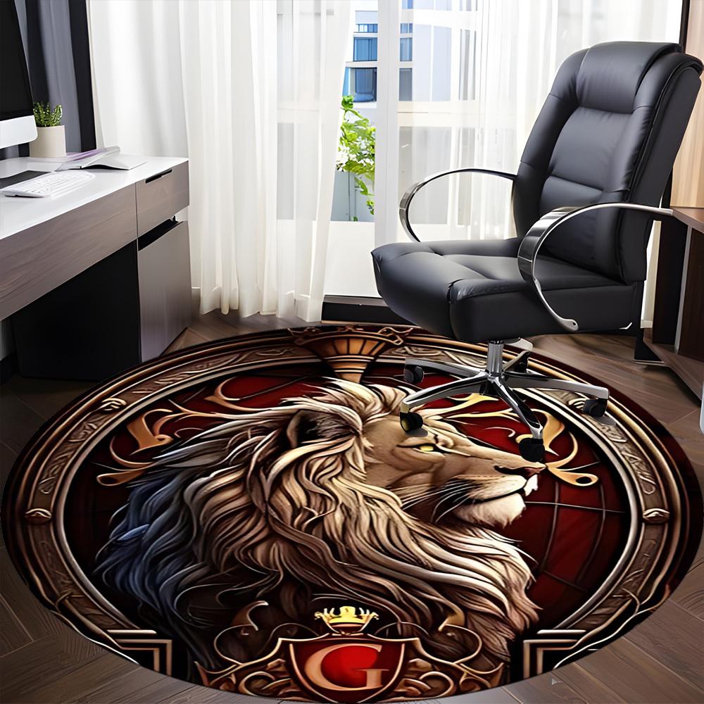 1pc Lion Emblem Chair Carpet for Office Non-Slip, Soft & Comfortable, Carpet for Office, Gaming, Lightweight Round Floor Mat