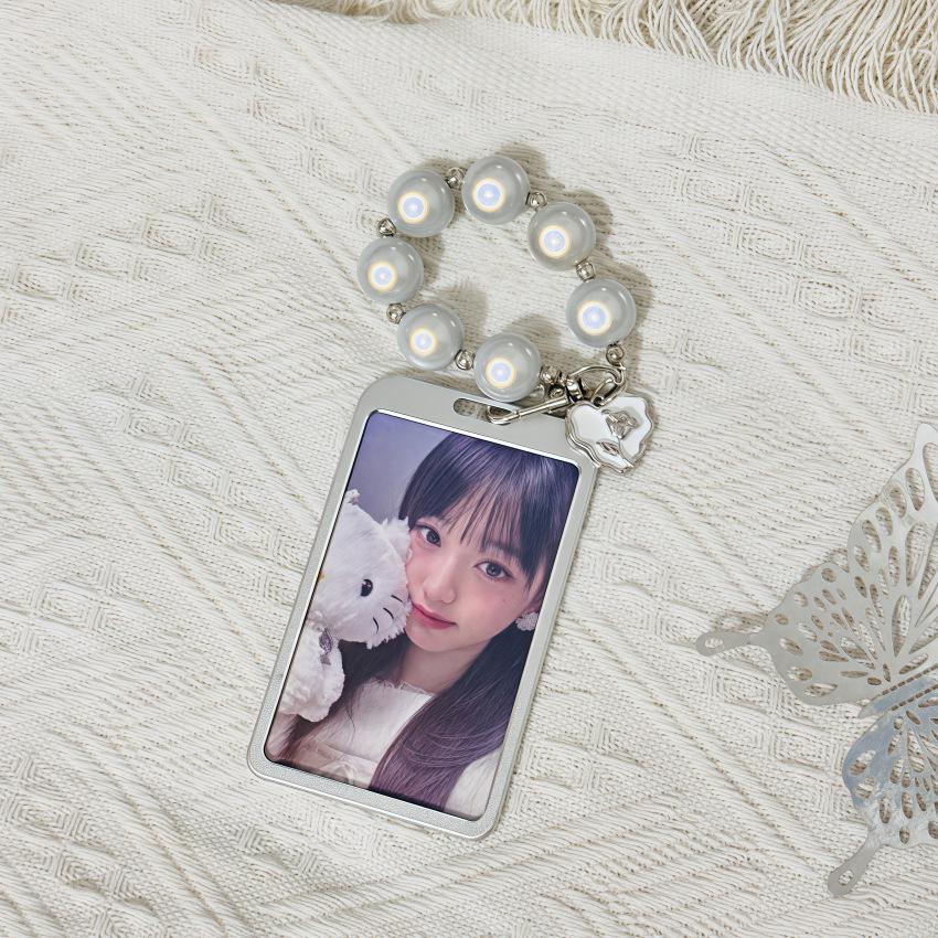 Silver Metal Star Idol Photo Frame Badge Holder with Beaded Chain