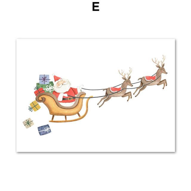 Santa Claus Sled Snowman Christmas Tree Alphabet Art Canvas Painting Nordic Posters And Prints Wall Pictures For Kids Room Decor No Frame