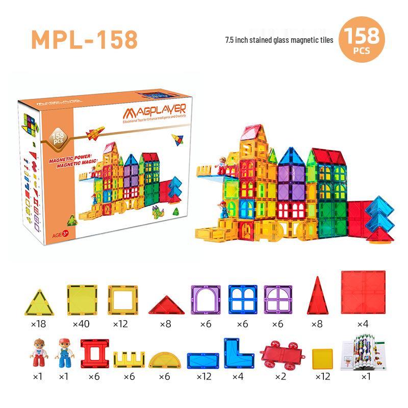 Cross-Border Magnetic Tiles: Colorful Large Window Building Blocks with Pipe Rolling Ball for Kids