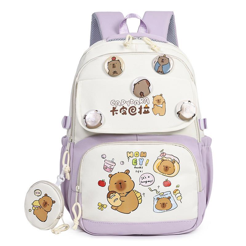 Cartoon Capybara Student Backpack For Middle School With Lightweight Oxford Fabric And Comfort Fit