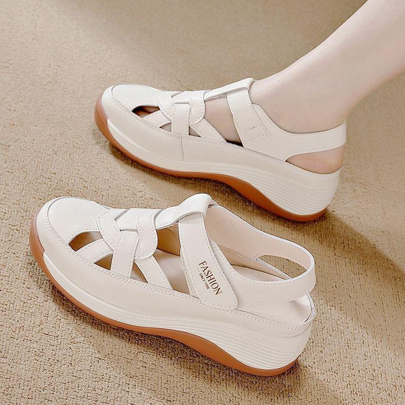 Retro bag head sandals women's 2025 summer wear fashionable thick-soled breathable versatile white shoes women's foreign trade hollow women's shoes