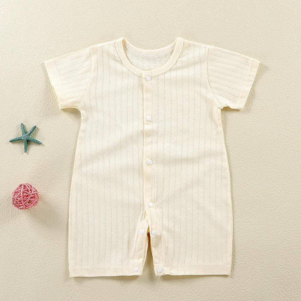 Newborn Cotton Short Sleeve Summer Romper: Open-Front Bodysuit for Boys & Girls