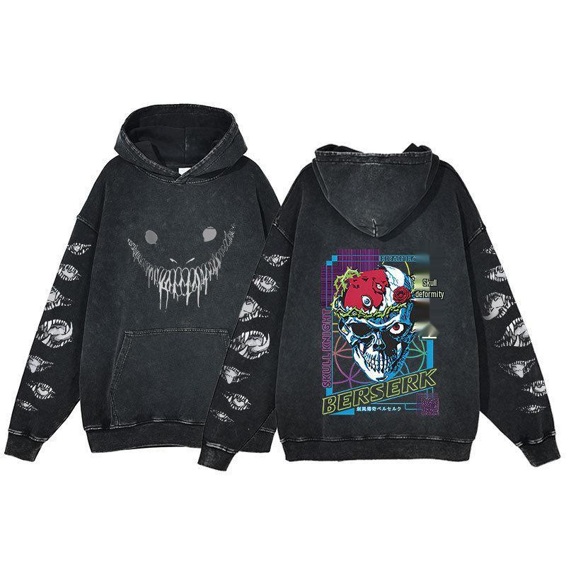 Berserk Anime Harajuku Washed Hoodie for Men