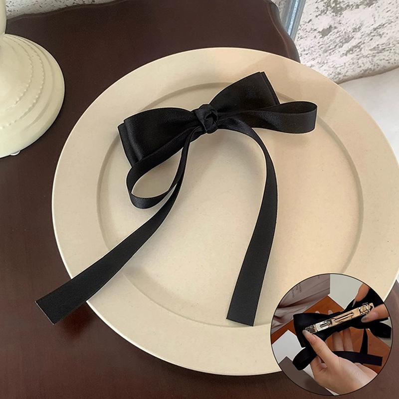 Satin Bow Hairpins Temperament Headwear Solid Color Pearl Hair Clips For Women Girls Ponytail Hair Accessories