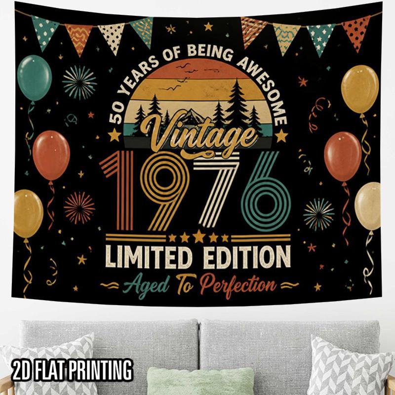 2D Flat - 2D Flat - 2D Flat Print 1pc Tapestry 50 Years Awesome 1976 Vintage Limited Edition Wall Hanging Tapestry Suitable for Vintage Themed Durable