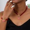 Beaded Heart Pendant Jewelry Set Crystal Pearl Necklace Set Necklace Bracelet Set  Wedding Party