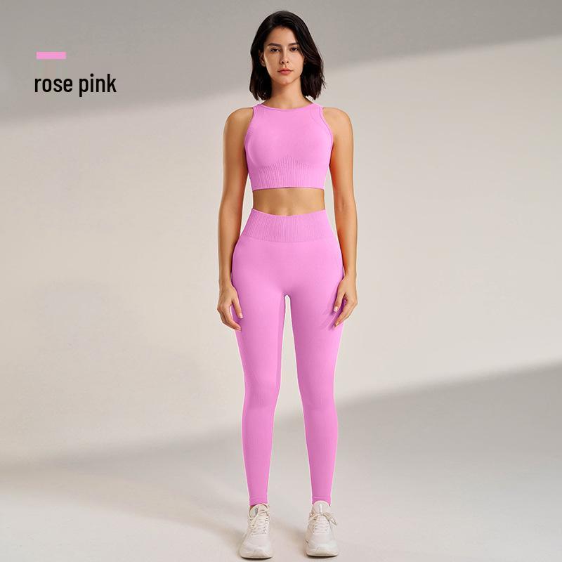 Women's Fitness Yoga Set: Peach Running Bra & Slimming Pants