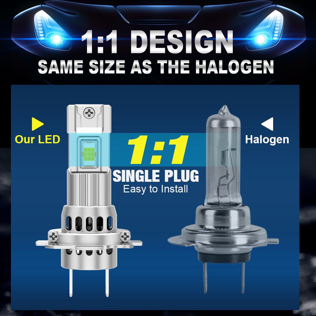 2stk 35000LM H7 LED-hodelyktpærer 60W Kraftig Led H7 Turbo Med Viftehodelampe 3570 CSP 1:1 stk Minibillys 12V 6000K Hvit