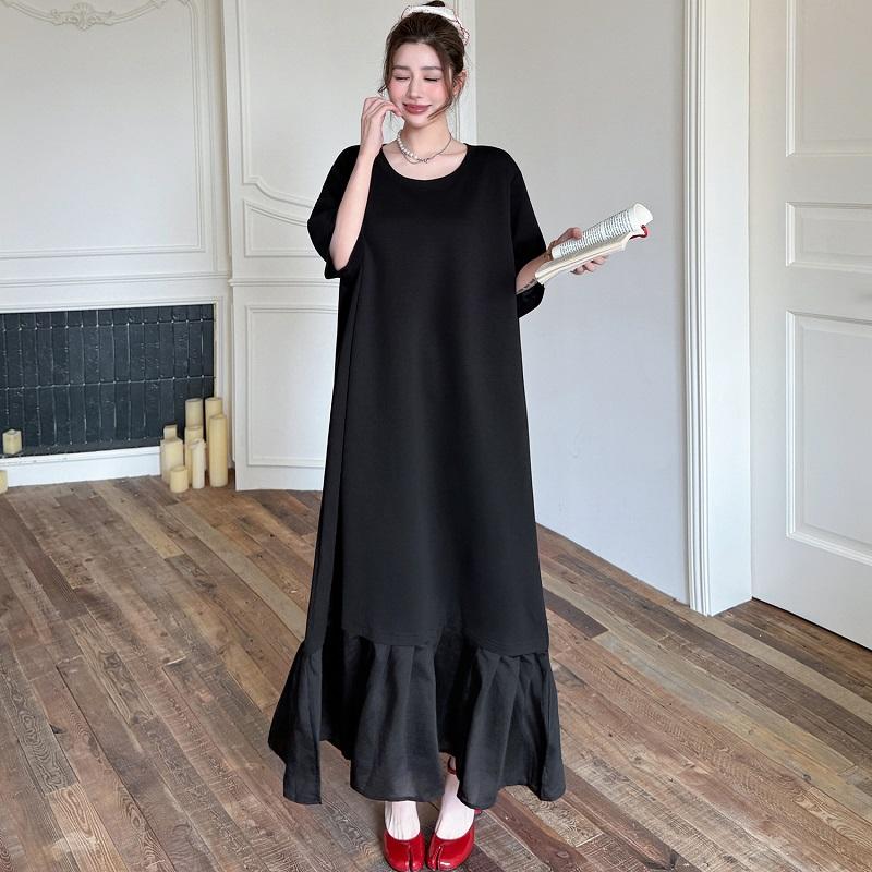 Short sleeve Plus size Cotton vintage black new in dresses for women casual loose long summer dress