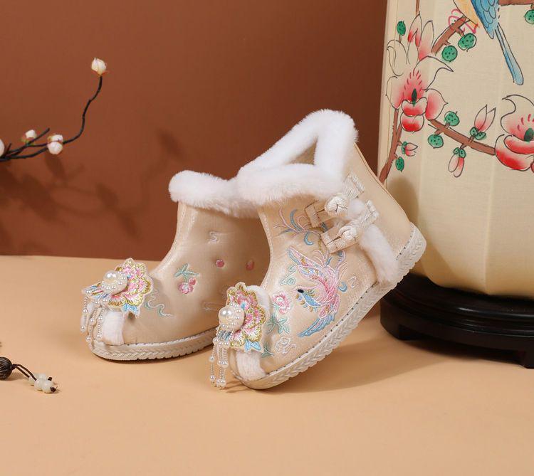 Mädchen Rote Bestickte Hanfu Winterstiefel – Chinesischer Ethnischer Stil