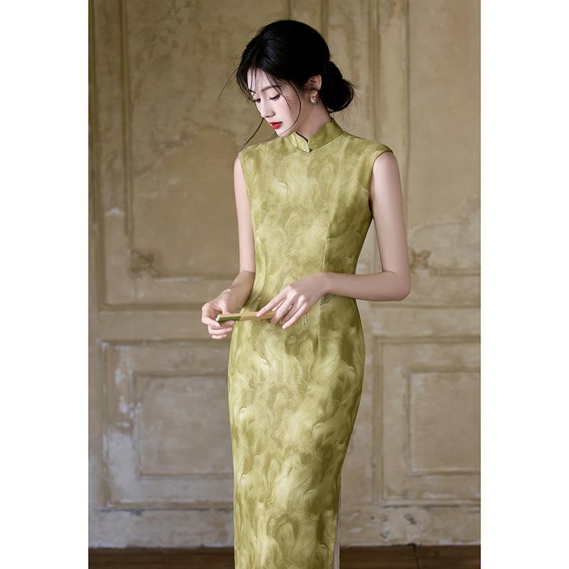 Yellow thin cheongsam 1011 new summer new Chinese style beautiful retro Republic of China style dress sleeveless improvement