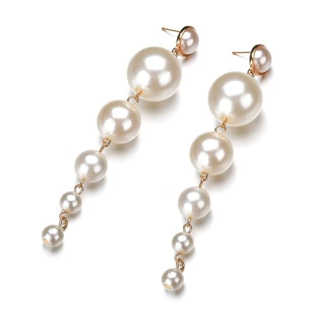Exquisite Craftsmanship Simulated Pearl Stud Earrings Trendy Fashionable Long Bold Statement Earrings Womenn Gathering Gathering Wedding Occasion