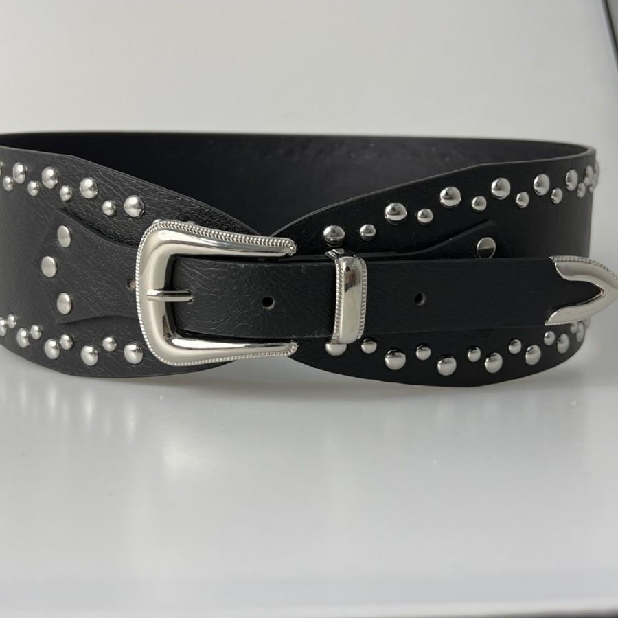 Medieval Spice Girl, Millennium Subculture, Disc Hook, Faux Leather, Retro Riveted, Alloy Belt, Wide Belt