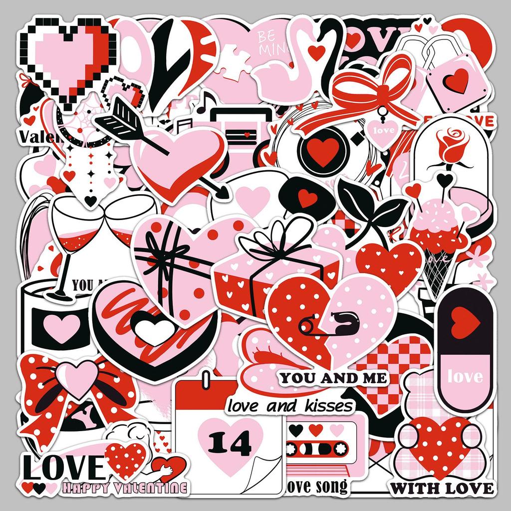 50 Black Pink Valentine's Day Graffiti Stickers: Sweet, Cool, Creative, Waterproof Decor for Journals, 50 Sheets.