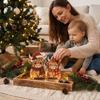 Rustic Christmas Table Centerpieces 2Pcs Highland Cow Ornament Set, Decorative Wooden Tabletop Farmhouse Tiered Tray Decor Figurine for Holiday