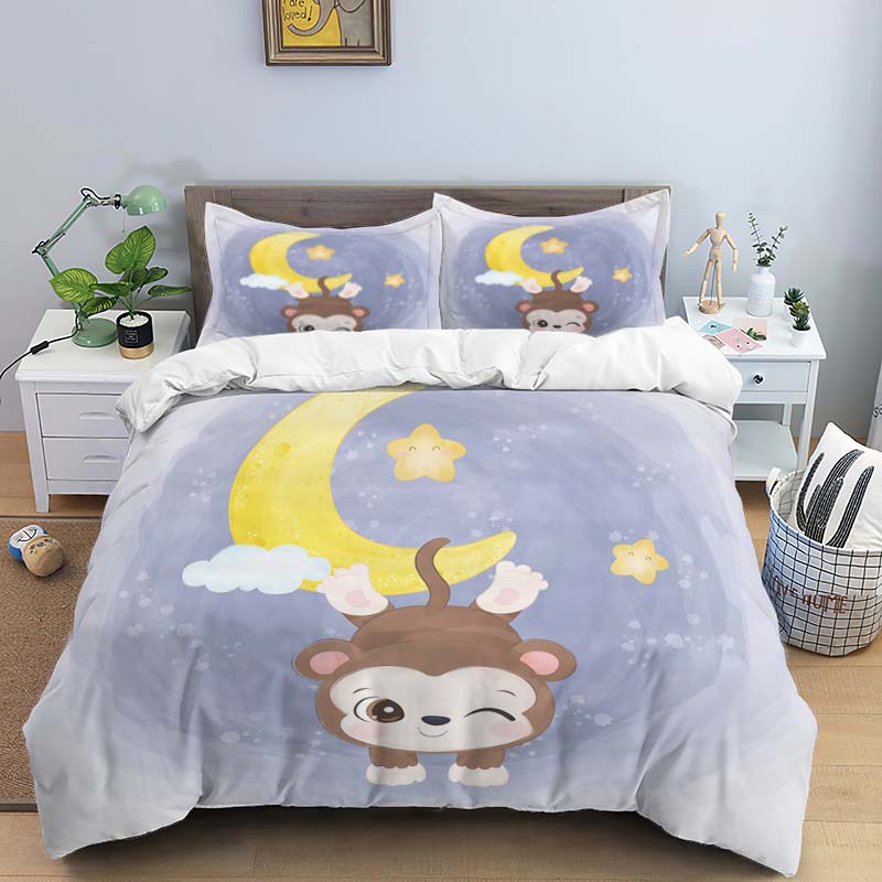 Comforter Moon Little Animal Sleep Print Digital Print Polyester Bedding Sets Girl'S For Teens