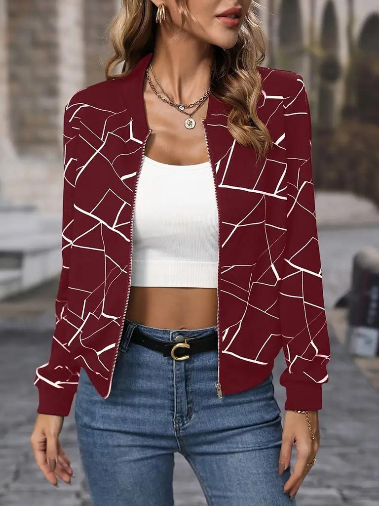 European and American Spring New American Retro Line Printing Jacket Zipper Jacket Temperament Commuter Women's Baseball Jersey MD3