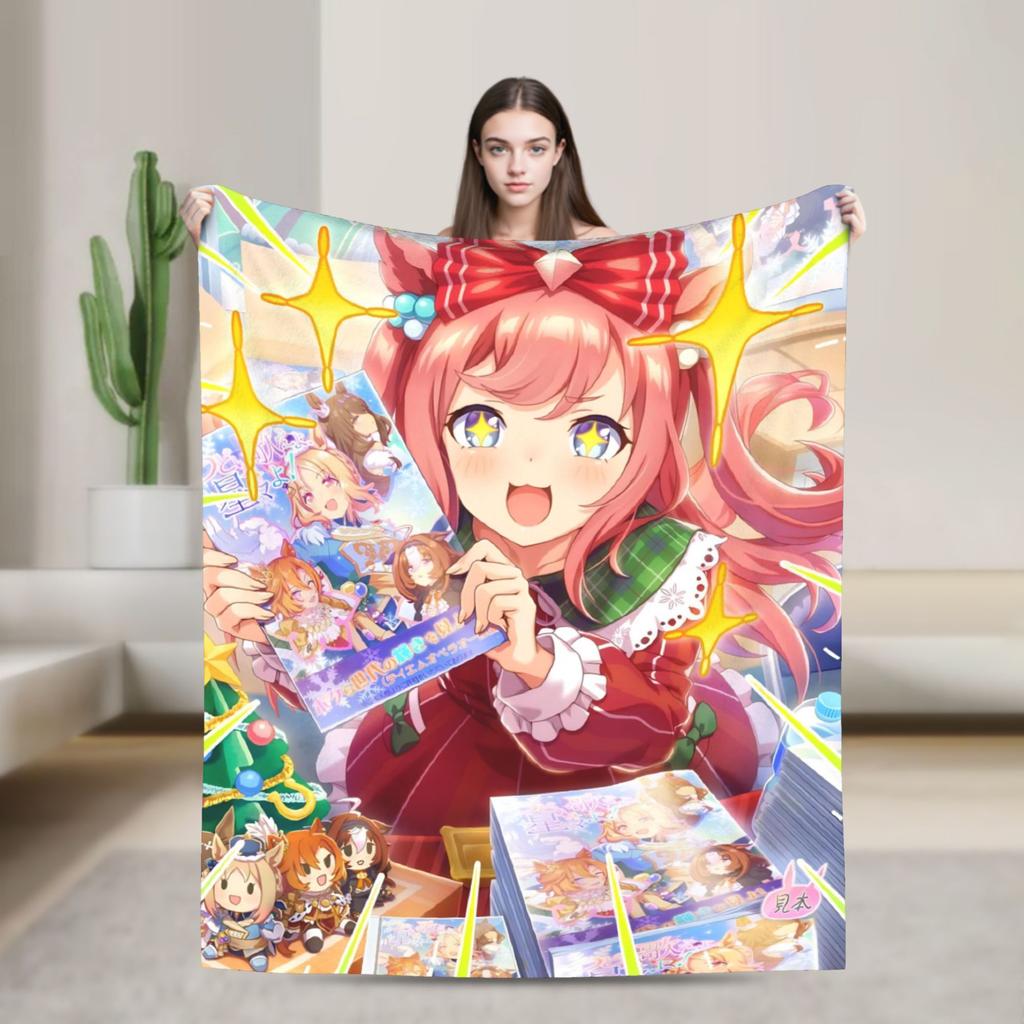 Umamusume Pretty Derby Mejiro Blanket Fleece Autumn/Winter Portable Lightweight Throw Blanket for Bed Bedroom Rug Piece