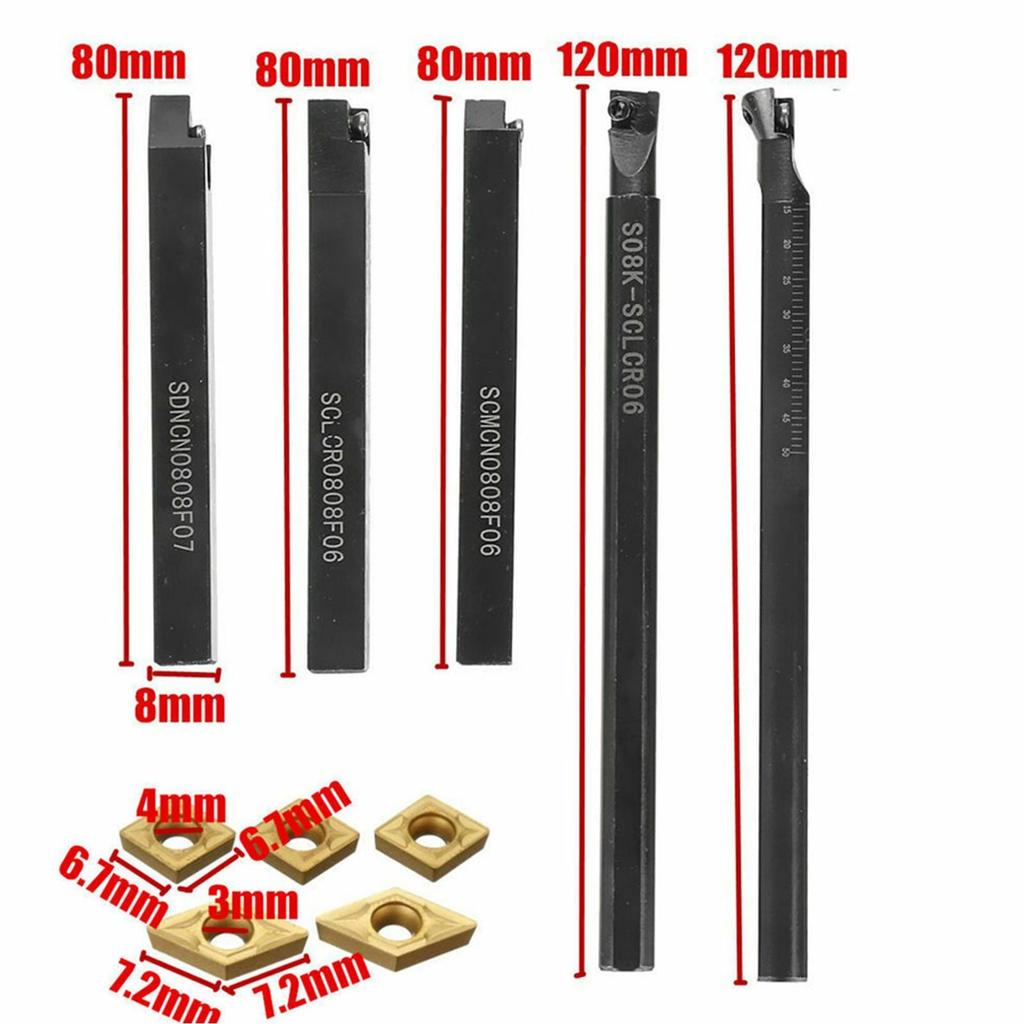 5pcs 8mm Shank Indexable Lathe Turning Tool Holder + CCMT060204 DCMT070204 Insert
