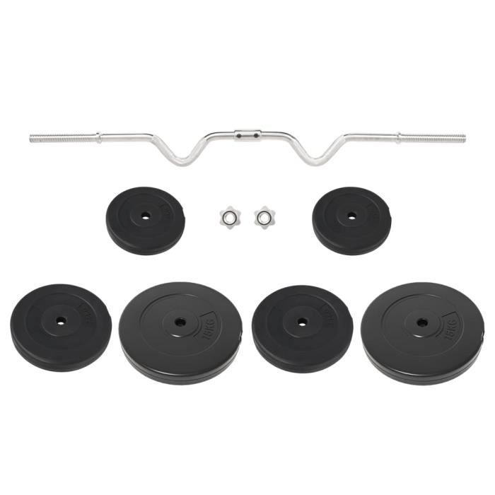 3145019 vidaXL Wavy Barbell Bar with Plates 60 Kg