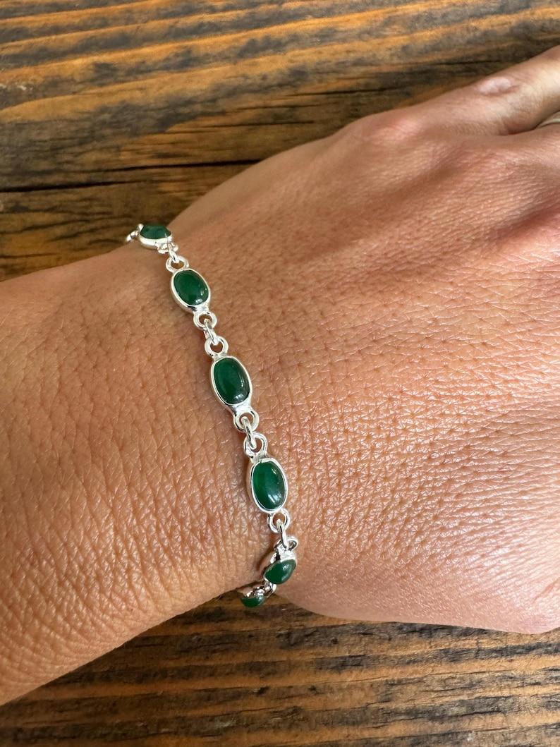 Solid 925 Sterling Silver Green Onyx