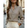 Women S Vintage Printed V Neck Long Sleeve Casual Blouse